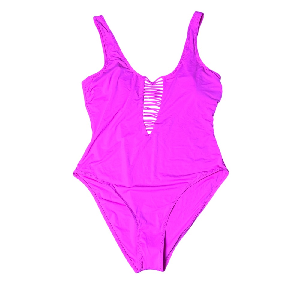 YMI Women Neon Pink Caged Ladder Cutout One Piece Swimsuit XL